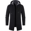 Men's Trench Coats Winter Cashmere Men Cardigan Chenille Outer Sweater Warm Fleece Coat Windbreaker Long Hooded Zipper Slim Fit Jacket