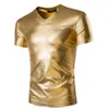 Man populär nattklubb mode t-shirt kort ärm V-ringning guld silver svart färg trenderna för fast bomulls fritid t-shirt desig231q