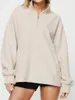 Sweat-shirt à capuche pour femmes, surdimensionné, couleur unie, manches longues, haut décontracté, coupe ample, hauts d'entraînement avec poche