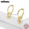 Stud WOSTU 925 Pendientes de aro de círculo geométrico de plata esterlina Minmalistic Ear Studs Hebillas Shell Pearl Zircon Joyería fina para mujeres YQ231026