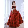 Ethnic Clothing Elegant Burgundy Velour Floral Print Party Gown Bride Sexy Tube Top Long Evening Dress Toast