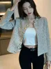 Women's Jackets Zoki Office Lady Elegant Design Tweed Jacket Fashion Stand Up Collar Faux Woolen Coat Women Single Breasted Long Sleeve Outwear 231026