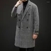 Men's Trench Coats 2023 Autumn And Winter Leisure Plaid Coat Mid-Length Woolen