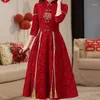 Ethnic Clothing Yourqipao Chinese Cheongsam Wedding Toasting Suit 2023 Burgundy Improved Xiuhe Skirt For Women Long-sleeved Hanfu Dresses