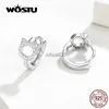 Stud WOSTU Cute Cat Earring Hoops Real 925 Sterling Silver CZ Ear Little Kitty For Women Anniversary Gift Fine Jewelry YQ231026