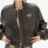 Женская кожаная искусственная кожа Deeptown, винтажная укороченная кожаная куртка всадника, женская куртка-бомбер, мотобайкерская молния, Y2k, модная уличная одежда, осень-зима 231026