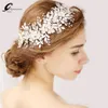 QUEENCO Silver Floral Bridal Headpiece Tiara Wedding Hair Accessories Hair Vine Handmade Headband Jewelry For Bride248N