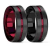 Trouwringen Mode 8mm Rode Groef Afgeschuinde Rand Zwart Tungsten Ring Voor Mannen Geborsteld Staal Engagement heren Band207L