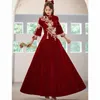 Etnische Kleding Bruids Lange Fluwelen Jurk Bordeaux Vintage Grote Maat 5XL Traditionele Chinese Nieuwigheid Jurken Bruiloft Verloving Elegant