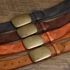 Pasy 3,8 cm Pure Cowhide Wysokiej jakości prawdziwa skóra dla mężczyzn Pasek Męski mosiężna klamra Fanta Vintage Dżinsy Cowboy Cintos Luxury YQ231026