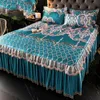 Sängkjol Pink Floral Dress Set Lace Sheet Pillow Case 23 Pieces For King Queen Double Size Fashion Flower Luxury Bedding Set 231026