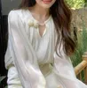 Women's Blouses 2023 Early Autumn Bubble Sleeve Pearl Satin Chiffon Shirt Design Feeling Loose All The Blouse