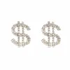 Stud Exknl Luxe Argent Signe Boucles d'oreilles pour femmes Mariage Brillant Cristal Dollar Lettre Bijoux Accessoires 231025