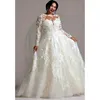 Elegant Long Sleeves Wedding Dress Lace Appliques Open Back Sexy Country Garden Bridal Gowns Court Train A Line Ivory Tulle Bride Dresses 2024