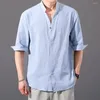 Erkekler rahat gömlek yaz üstleri erkekler için temel tees kısa kollu moda düz renk bluz rahat v boyun keten erkek