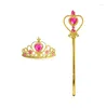 Accessoires pour cheveux fille princesse jaune couronne ornement coeur de pêche cristal diamant diadème anneau bandeau enfants fête baguette magique