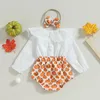 Rompers CitgeeAutumn Halloween Infant Baby Girls Outfit Long Sleeve Collar Pumpkin Print Patchwork Bodysuit Hairband Clothes