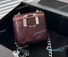 Women Designer Mini Makeup Bag Chain with Co Enameled Badge Silver Metal Hardware Vanity Box Cosmetic Shoulder Handbag