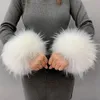 Fingerless Gloves Anime Women Faux Fur Cuffs Wristband Winter Warmer Arm Wrist Raccoon Fur Sleeve Gloves Winter Wrist Sleeve Fluffy Oversleeve 231025