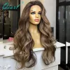 180dichtheid Braziliaans haar Lichaamsgolf Asbruin Blond Highlights Gekleurde Kanten Voorpruik Transparant Kant Frontale Pruiken Synthetisch voor Dames