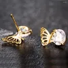 Studörhängen älskar Annie CZ Gold Color Womens Trendy Butterfly Wing Hollow Design Earring Girls Cute Gift