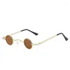 Güneş gözlüğü vintage küçük çerçeve dairesel şekil kadın marka tasarımcısı metal güneş gözlükleri erkeklerin açık hava hip-hop gözlük UV400