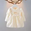 Mädchen Kleider Süße Frühling Herbst Mädchen Kinder Prinzessin Rüschen Spitze Kleid Mode Baby Kleinkinder Langarm Bogen Vestidos ADK1122