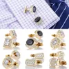Abotoaduras masculinas luxuosas de ouro com cristal, camisa francesa de casamento, botões de manga, acessórios de joias masculinas, design de punhos2822
