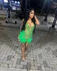 Party Dresses Luxury Green Diamond Crystal Birthday Homecoming Dress Beaded Feather Sheer Mesh Black Girl Formal Evening Gown