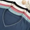Pulls pour femmes T-shirt à manches courtes à col en V 2023 Été Pull pour mère d'âge moyen Haut polyvalent Solid Ice Thin