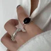 Bagues de cluster Punk Noir Ovale Zircon Bague Ouverte Pour Femmes Hommes Minimaliste Coeur Irrégulier Liquide Doigt Y2K Accessoires Bijoux De Mode