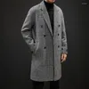 Men's Trench Coats 2023 Autumn And Winter Leisure Plaid Coat Mid-Length Woolen