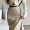 Юбки осень-зима корейские женские винтажные вязаные юбки с высокой талией женские повседневные свободные однотонные разделенные посылка бедра женские 231025
