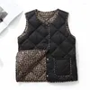 Women's Vests 2023 Autumn Winter Lightweight Down Cotton Tank Top Women Short Contrast Retro Chinese Style Round Neck Jacket