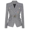 Women's Suits Blazers Fashion Women's Small Suit B Home Lion Button Short Senior Classic Houndstooth Jacket Woman S-XXXL 231023