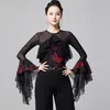 Stage Wear Flare Sleeve Ballroom Dance Tops Rumba Samba Vêtements Tango Performance Costume Femmes Bal Valse Dancewear DL11131