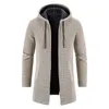 Herren Jacken Winter Trenchcoat Lange Strickpullover Jacke Fleece Warme Hoodies Beige Business Casual Cardigan Reißverschluss Pullover Mantel