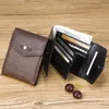 Carteiras de contato de couro genuíno curto homens trifold design fino pequeno masculino bolsa moeda bolso cartão titular dinheiro saco