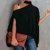 Women's Blouses Casual Top Plus Size Lady Blouse High Collar Cloak Design Trendy Batwing Sleeve For Daily Wear