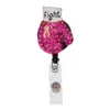 En stock Porte-clés 10pcs / lot Cristal Strass Rose Sensibilisation au cancer du sein Gants de boxe Rétractable Badge Reel ID Holder232B