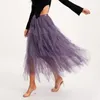 Saias Puloru Mulheres Longas Sólidas Cintura Elástica Em Camadas Tulle Tutu Moda Doce Primavera Outono Ruffle Malha Tiered