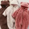 Strampler für geborene Babys, Mädchen, Jungen, langärmelig, Plüsch-Kapuzenspielanzug, Teddybär-Overall, Kleinkind-Herbst-Winter-Kleidung für 0–24 Monate, 231025