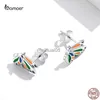 Stud Bamoer Fashion Butterfly Ear Studs for Women 925 Sterling Silver Colorful Animal Piercing Earrings Fine Wedding Jewelry Gifts YQ231026