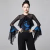 Stage Wear Flare Sleeve Ballroom Dance Tops Rumba Samba Vêtements Tango Performance Costume Femmes Bal Valse Dancewear DL11131