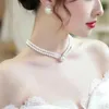 Ensembles de bijoux de mariage élégants, grand collier de perles d'imitation blanches, boucles d'oreilles, ensemble de bagues en cristal, accessoires de mariée à la mode, cadeaux 231025