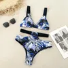 Kvinnors badkläder 2023 Summer Ladies Blue and White Bikini Sexig tvådelad strandbaddräkt Brasilien Seaside Beauty Baddräkt.