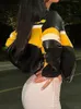 Giacca da donna in pelle sintetica in pelle sintetica Rapwriter Street Moto Biker Racing PU Giacche y2k Cappotti corti in pelle patchwork con colori a contrasto Autunno Harajuku Abiti con cerniera 231026
