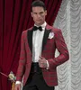 Costumes pour hommes, Blazer coupe cintrée, sur mesure, Tartan rouge, Tuxedos de mariage pour hommes (veste, pantalon, cravate), 2023