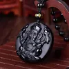 Collier pendentif porte-bonheur en obsidienne noire naturelle sculptée, éléphant Ganesh, pierre Fine, cristal, amulette pour femme et homme, bijoux 1253g