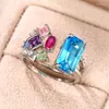 Cluster Rings Huitan Geometric Colorful CZ Women 2023 Bright Bridal For Wedding Party One Size Opening Resizable Fashion Jewelry